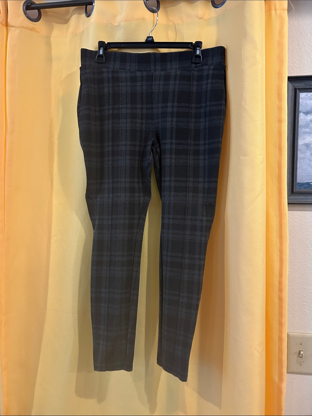 Time and Tru Charcoal Black Plaid Straight Leg Pants
